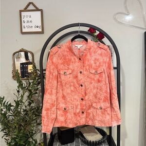 Relativity Jacket Women's Large pink 100% Linen Button Up Pockets Shacket